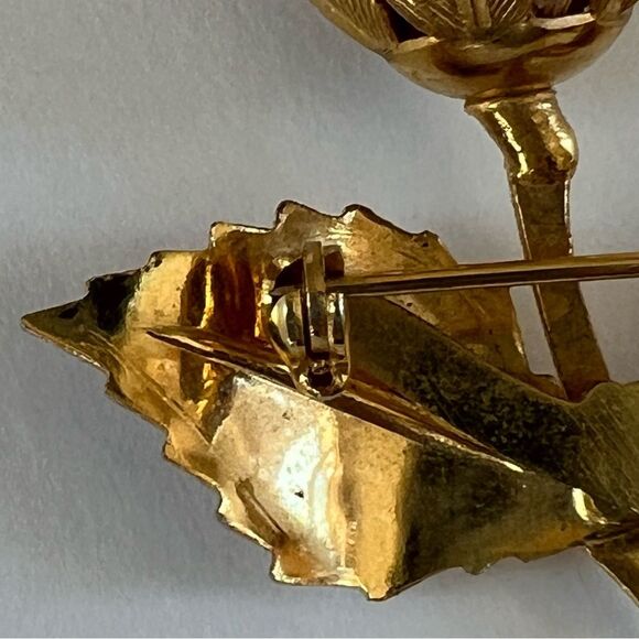 Vintage Two Tone Silver Gold Tone Rose Brooch - Picture 7 of 12